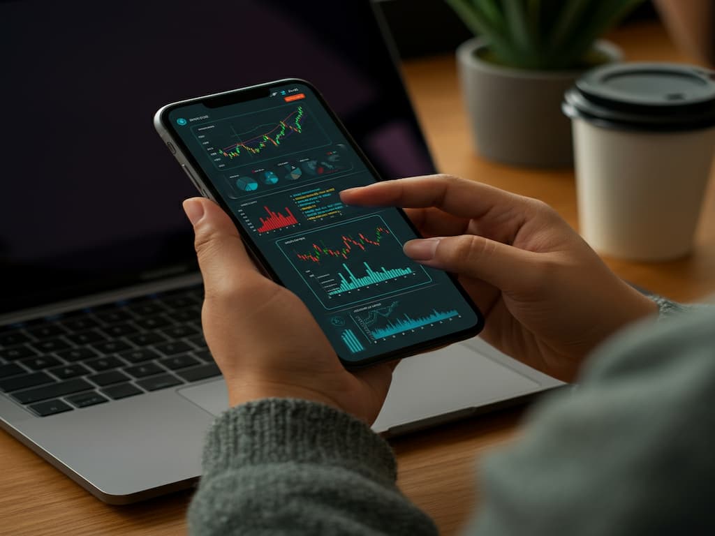 A person using an AI-powered stock analysis app on their smartphone, showcasing how to invest in AI.